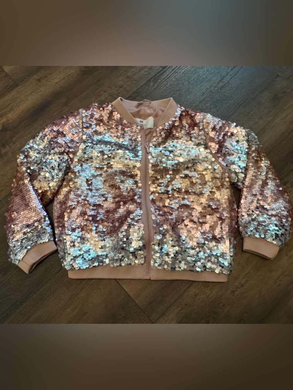 Toddler H&M size 4t pink and silver sequined bomber jacket